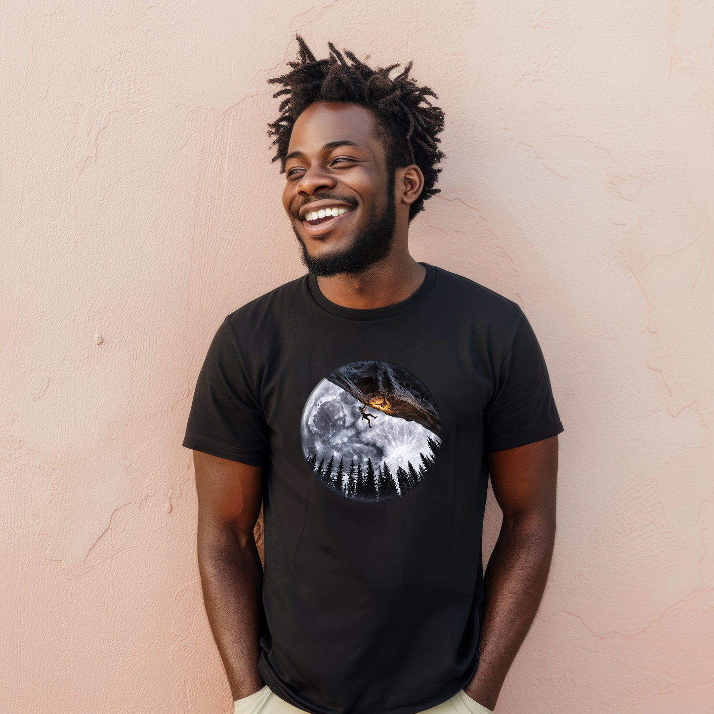 Climber in front of the moon